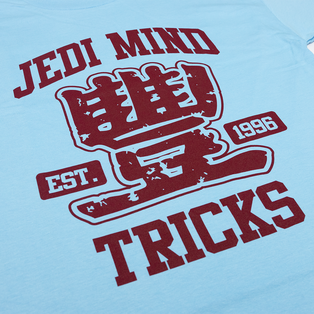 Jedi Mind Tricks - Athletic College Alt - Maroon Ink on Light Blue Tee