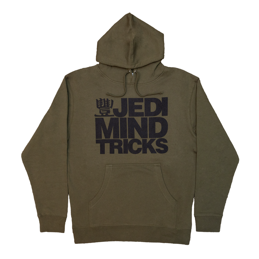 JMT Stacked Logo Hoodie Black on Army Green