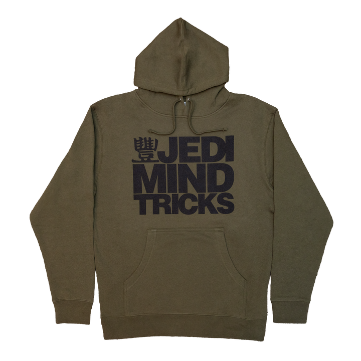 JMT Stacked Logo Hoodie Black on Army Green